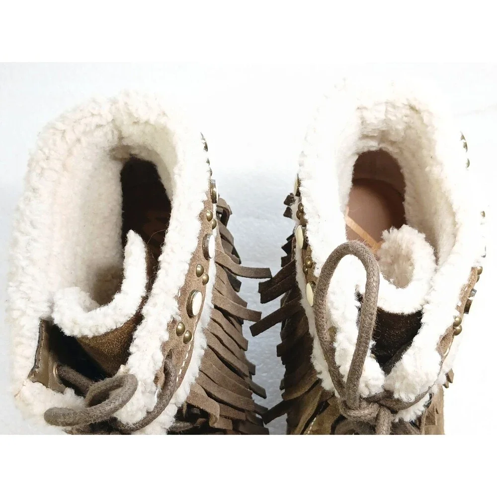 Sam Edelman Taupe Suede Fringe Wedge Ankle Boots Women’s 8